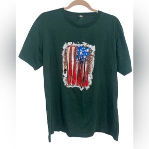 Outlash Wear XL Patriotic Baseball Flag Graphic Tee with Leopard | Green